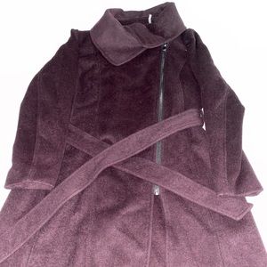 Karl Lagerfeld Paris, Wool belted wrap coat(size,Large in burgundy)